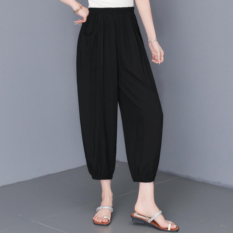 

Women s Plus Size Printed Harem Pants, Elastic Waist Summer Loose Trousers (XL-5XL) 5XL чорний