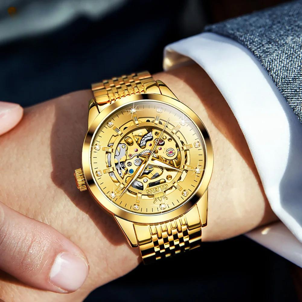 OLEVS 9920 Luxus Herrenuhren Golden Hollow DIal Automatische mechanische Armbanduhr wasserdichte leuchtende Uhr für Herrenmode