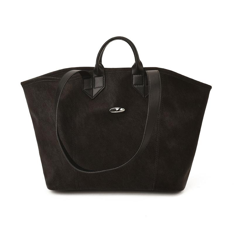 

Stylish Large Capacity Pu Tote Bag with Suede Texture Handles for Women Everyday Use чорний
