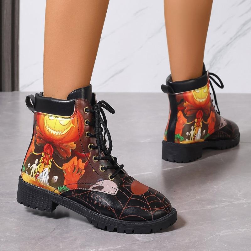 Fashion Halloween Printed Women's Boots 2024 New European and American Style Design Workwear Plus Size High Top Women's Boots Sneakers