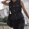 Autumn and Winter New Fashion Slim fit round Neck Sleeveless With Belt Beads Decoration Breasted Texture Vest 9298725