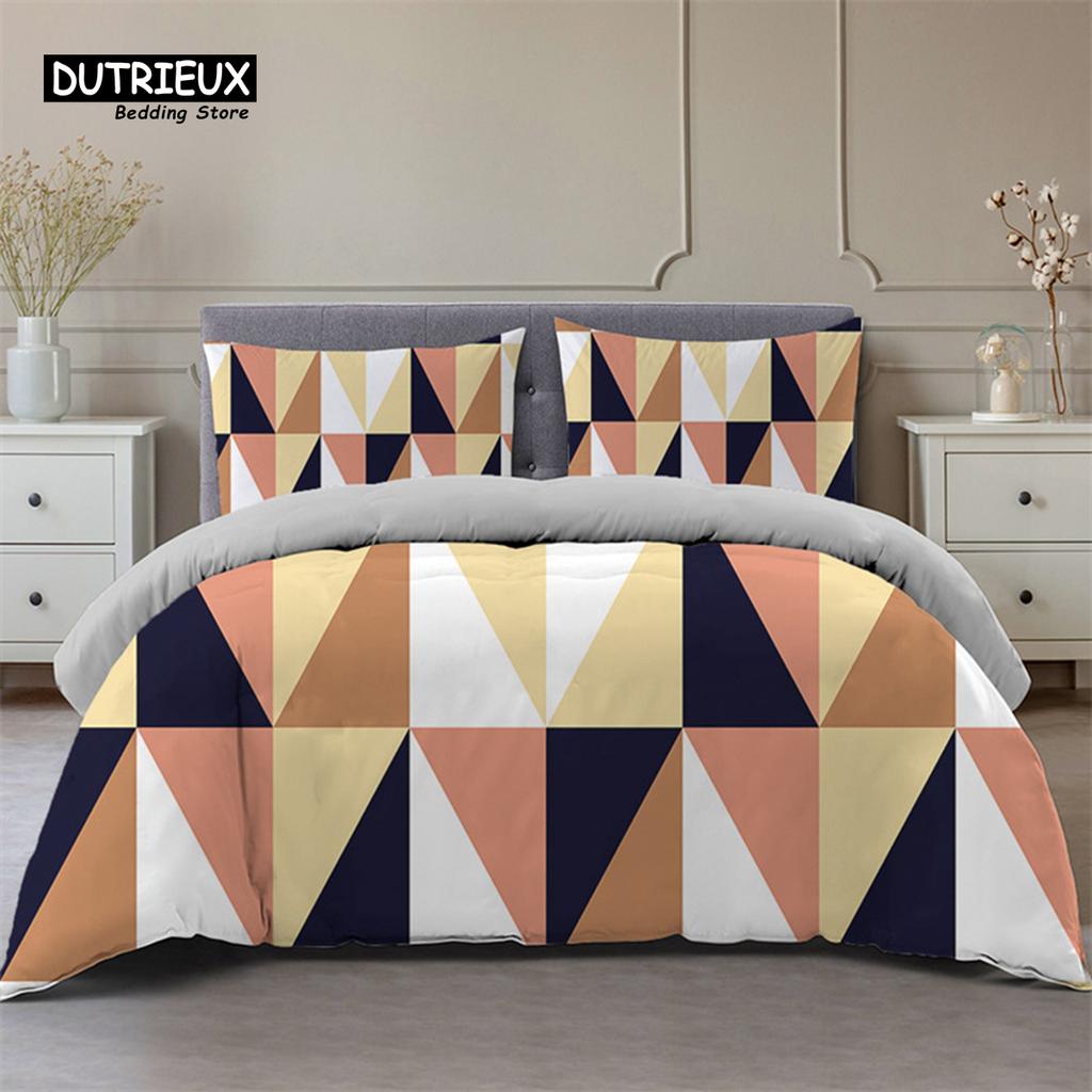 Geometric Bedding Set Microfiber Abstract Triangle Marble Pattern Print Duvet Cover With Pillowcases Teens Adults Bedroom Decor