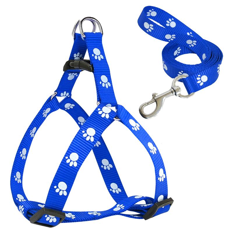 Cute Paw Print Step Dog Harness and Leash Set Nylon Adjustable Dog Harness Walking Leash Strap for Small Medium Dogs