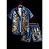Men's Luxury Architectural Style Printed two-piece set, Short Sleeved Shirt And shorts, For Daily Wear And Exotic Luxury Style