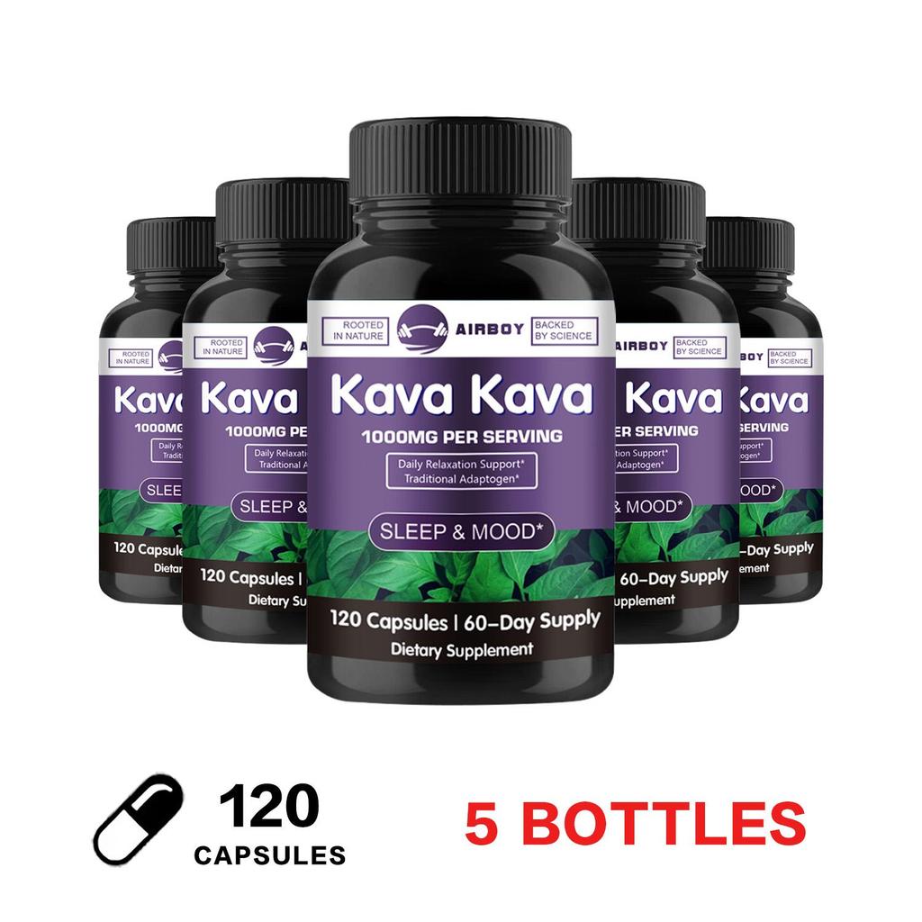 Kava root extract capsules, 1000mg high concentration of kava plant extract per serving, suitable for adults.