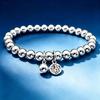 Sterling Silver999Bracelet with Fortune Charm, Pure Silver Fortune Beads, Round Shiny Beads, Non-fading Jewelry, Birthday Gift for Girls