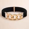 Women's Elastic Metal Chain Waist Cincher Belt - Slimming Stretch with Leather Accents, Black Canvas.