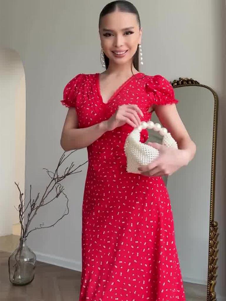 Elegantes Retro-Kurzarm-Taillenbetonendes Kleid für Damen, Frühjahr 2025