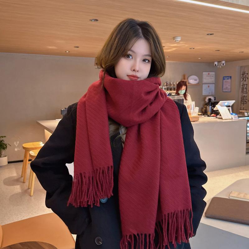 Solid Color Haze Blue Scarf Women's Winter Korean Version Versatile Thickened Warm High-end Shawl Atmosphere Scarf