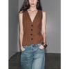 Summer New Women clothes Linen Blend Single Row Multi-Buckle Minimalist All-Match V-neck Sleeveless Vest 3503586