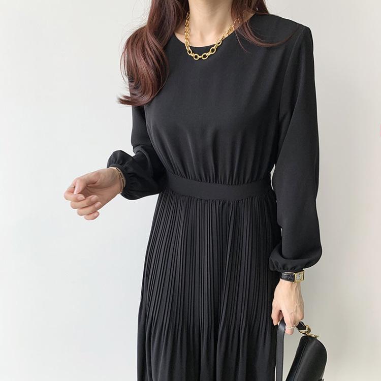 Early Autumn Elegant Lady High Waist Pleated Long Maxi Comfortable Dress Lightweight High Recognition Elegant with Flattering Chic Dress