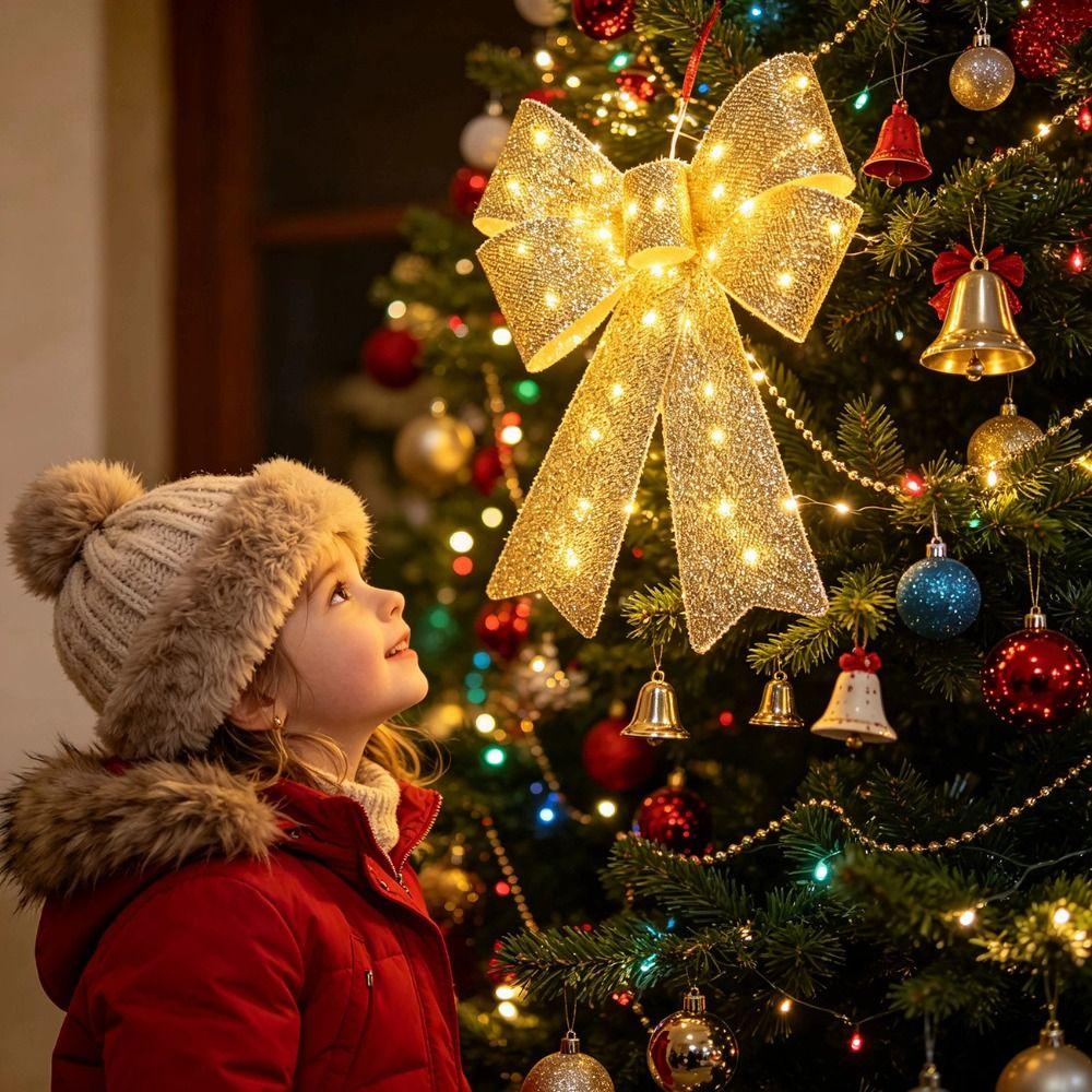 Glowing LED Christmas Bowknot Pendant Elegant Christmas Hang Ornament Winter Holiday