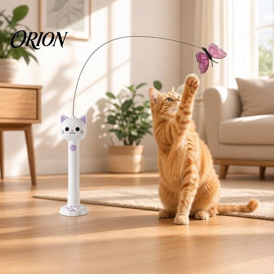 Cat Hunting Toy 2-in-1 Interactive Toy, Wand with Fabric Butterfly Teaser Suction Cup Base, Rechargeable Red Light for Indoor Self Entertainment