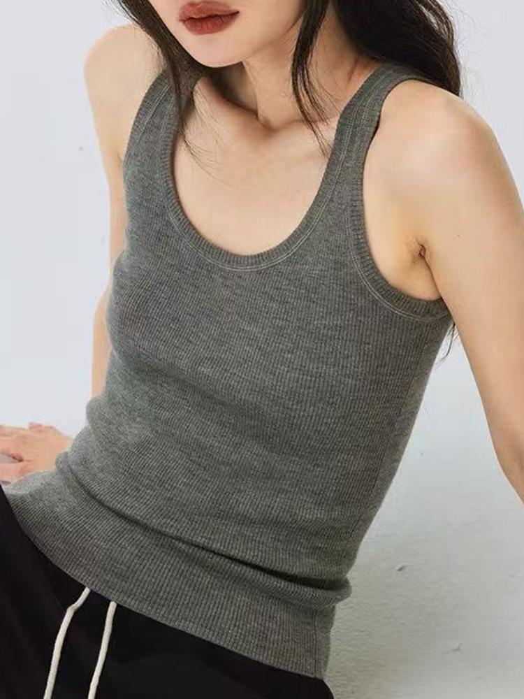 Women s Slim Fit Merino Wool U-Neck Camisole Vest - Striped Base Layer & Outerwear One Size