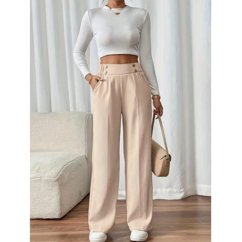Pantaloni Eleganti da Donna a Vita Alta con Gamba Larga Comodi Casual o da Ufficio, Pantaloni dalla Vestibilità Rilassata