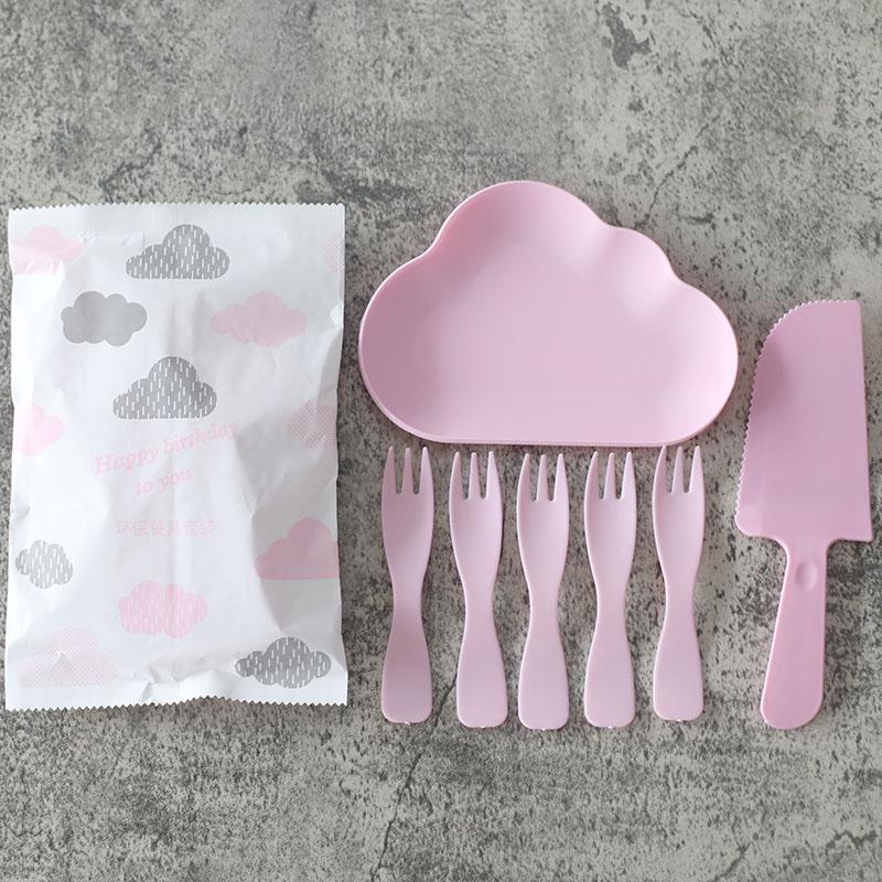 Cloud-Shaped Cake Cutlery Set: Food-Grade Fork, Knife, and Plate Combo