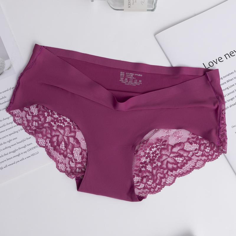 Women Ice Silk Seamless Low Waist Lace Sexy Breathable Ladies Panties