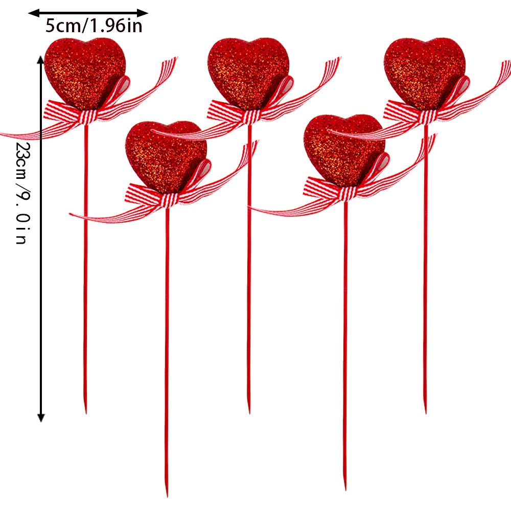 5pcs Valentine‘s Day Glitter Red Pink Foam Heart Picks Stick Wedding Mother's Day Flower Arrangements Floral Bouquet Home Decor