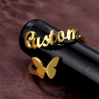 Custom Butterfly Name Rings for Women Personlized Stainless Steel Adjustable Ring Unique Engagement Gift Femme