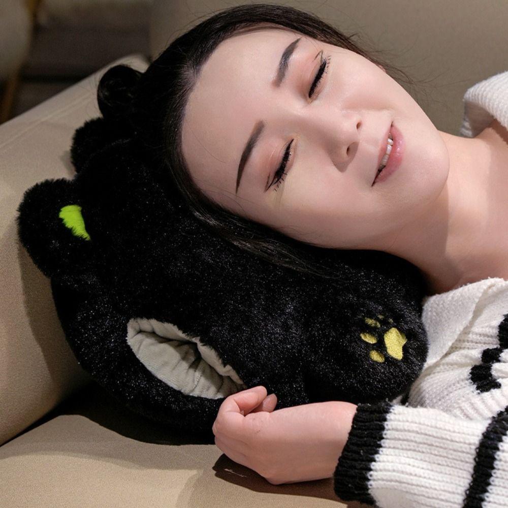 with Hand Pocket White Cat Plush Pillow Smile Black Cat Plush Doll  Home Decor