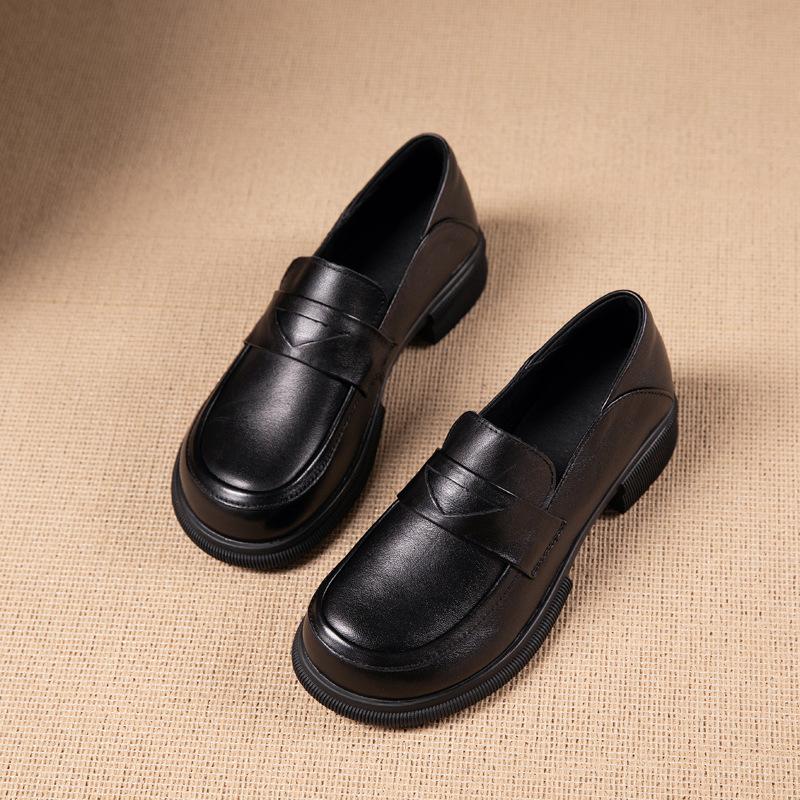 

Женские лоферы из первого слоя коровьей кожи, новая осенняя кожаная обувь на одном педале, с открытой улыбкой, маленькие кожаные туфли, плоские одинарные туфли, женская обувь 35