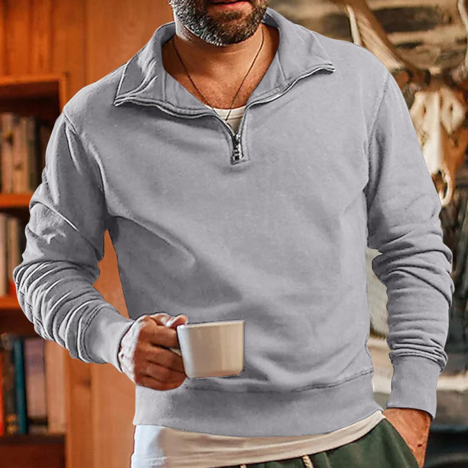 

Чоловічий вінтажний спортивний светр з довгим рукавом і напівзастібкою з високим горлом XXXXXL сірий колір