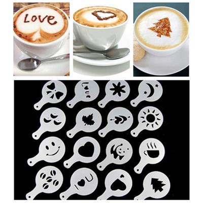 16Pcs/set Coffee Cake Plastic Stencil Decoration Cupcake Template Mold Lifelike Cappuccino Latte Stencil Coffee Mold Cooking Tools