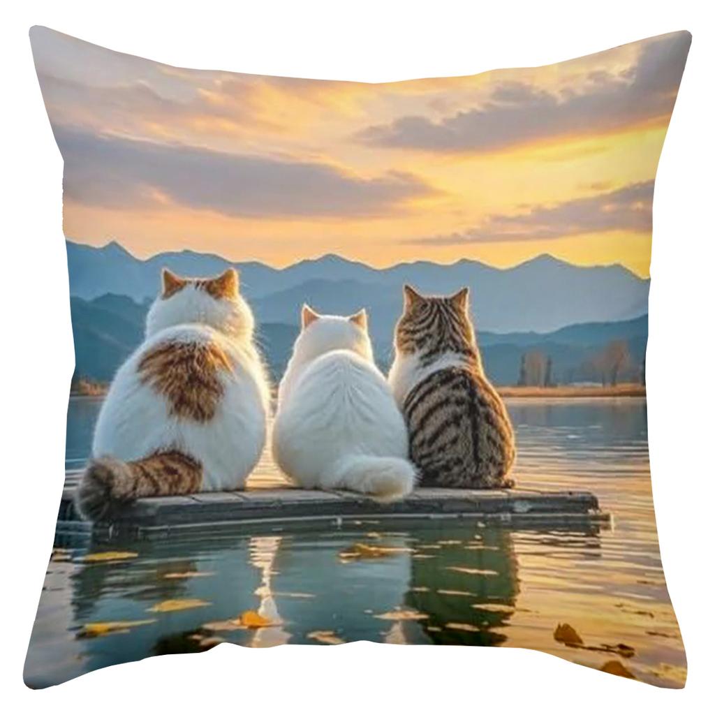 Cute Cat Pillows With Nature Scenes For Home Decor Polyester pillowcase, sofa decorative cushion cov Headboard Pillow
