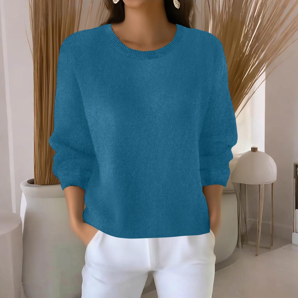Women's Fashionable Casual Knitted Top Loose-Fit Solid-Colour Long-Sleeved Jumper