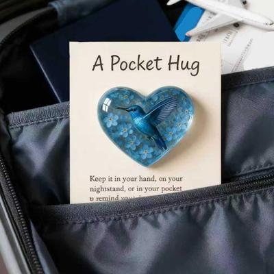 Kolibri Taschen-Umarmungs-Token Herzförmiges Trostgeschenk für Verlust & Fernbeziehung Mitgefühl Andenken mit Karte Tragbare Emotionale Unterstützung