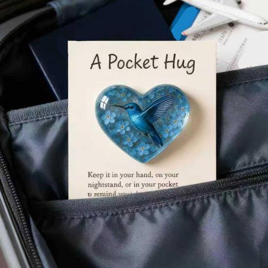 Kolibri Lommeklemme Brikke Hjerteformet Trøstegave for Tap & Lang Distanse Sympati Minne med Kort Bærbar Emosjonell Støtte