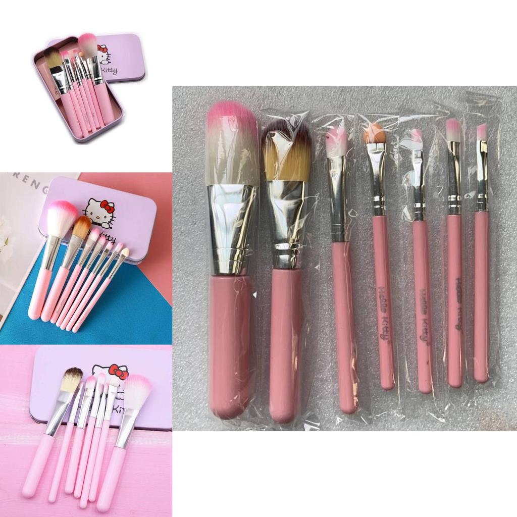 Hello Kitty Cosmetic Brush Kit With Synthetic Hair Sevenpiece Travel Friendly Makeup Tools