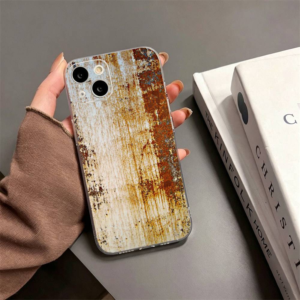 Industrial Style Rusty  Phone Case For iPhone17,16,15,14,13,12,11 Plus,Pro Max Soft Transparent Cover