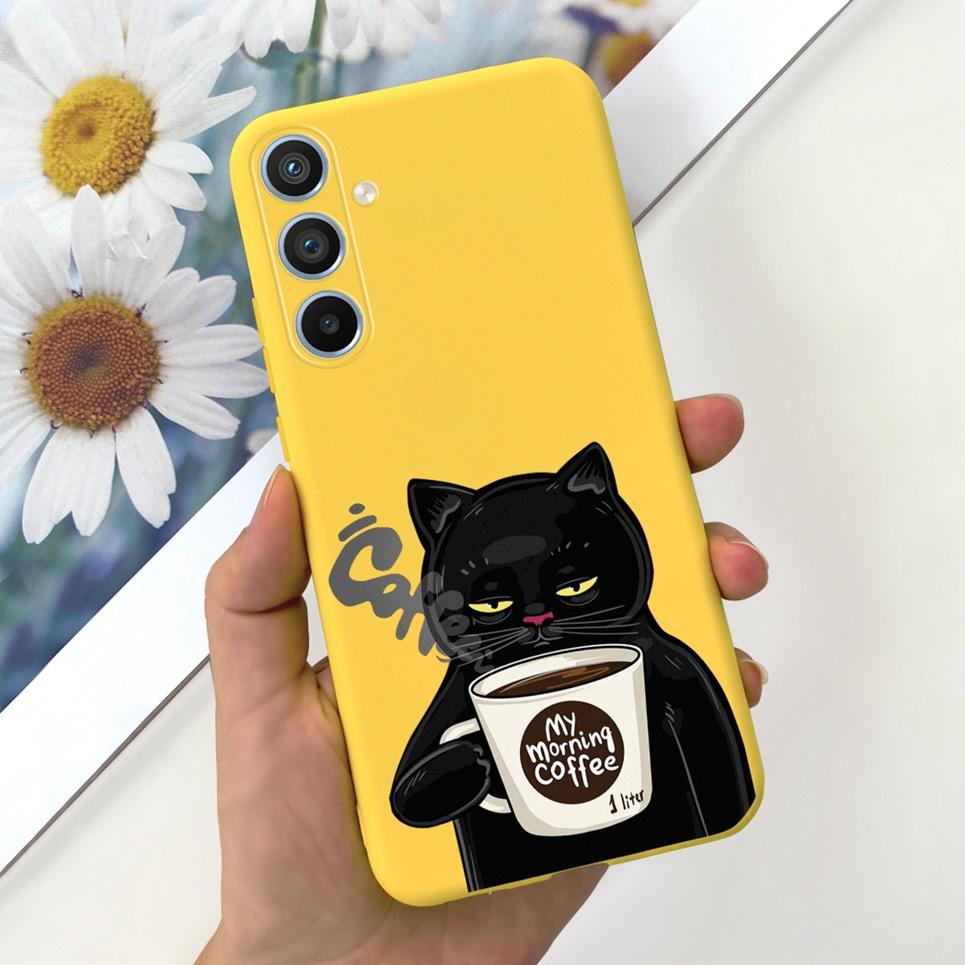 Soft Silicone Cases For Samsung Galaxy A54 5G A53 5G Case Samsung A23 4G 5G A12 A125F Bumper Shell Black Cat Stylish Coques Etui