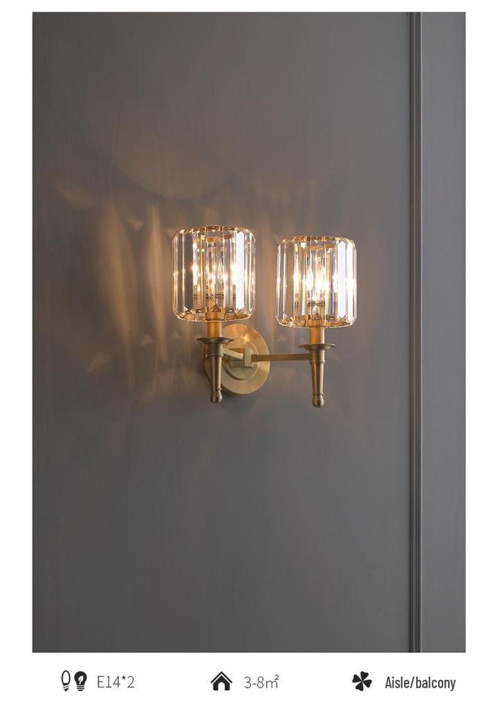 Elegant American Crystal Wall Lamp, Nordic Style Bedside Fixture, Modern Copper Design for Bedroom and Living Room