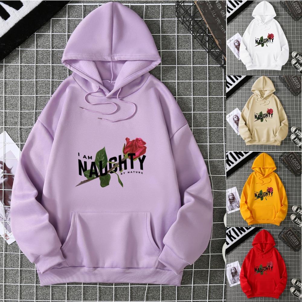Women's Real Shot American Plant-printed Sweater Hooded Autumn and Winter New Men's and Women's Models
