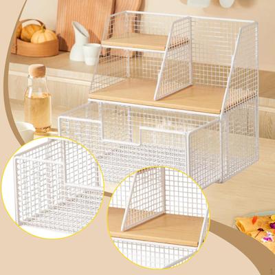 Organizer Station with Compartment Display Stand Storage Holder Rack for Pantry Dorm Cabinet