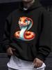American Western Style Unisex Autumn Winter Print Hooded Long Sleeve Sweatshirt, Red Scaled Cobra Head Print Hoodie, Vibrant Color Scheme with Full In