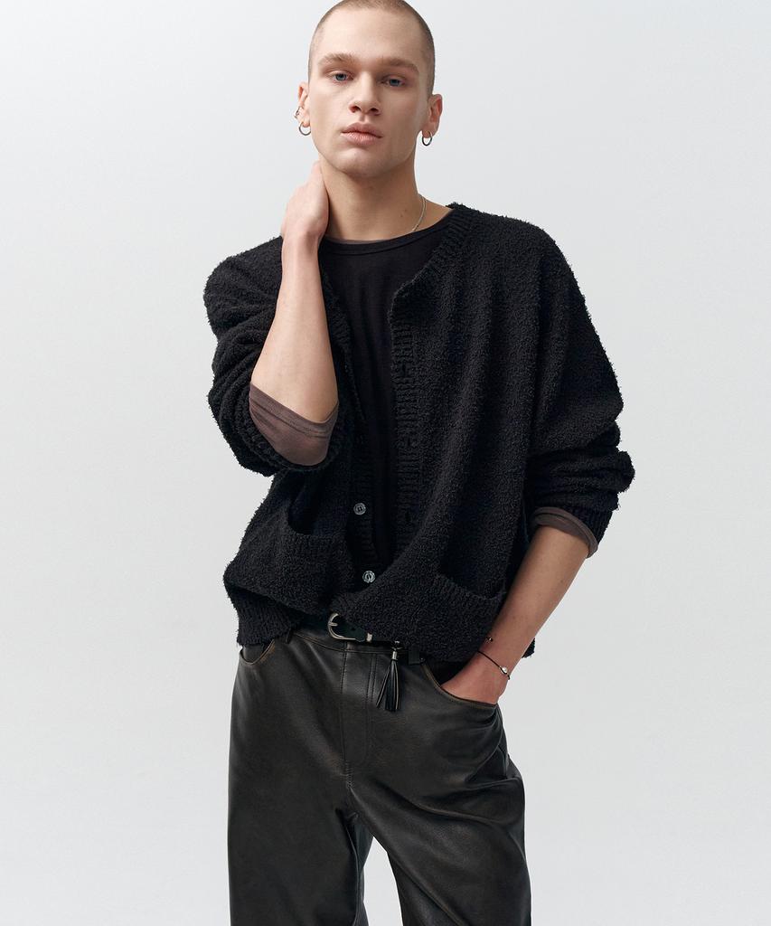 Noirer Boucle 80S Oversized Cardigan (Black)