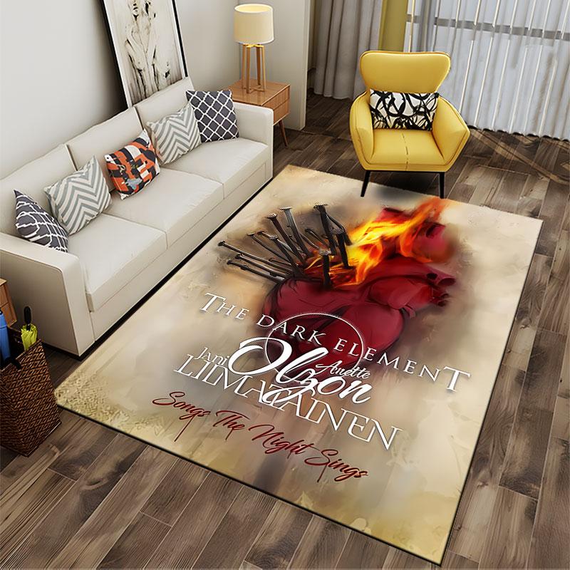 Burning Heart with Nails Design suitable as a non-slip mat for the living room or bedroom sofa