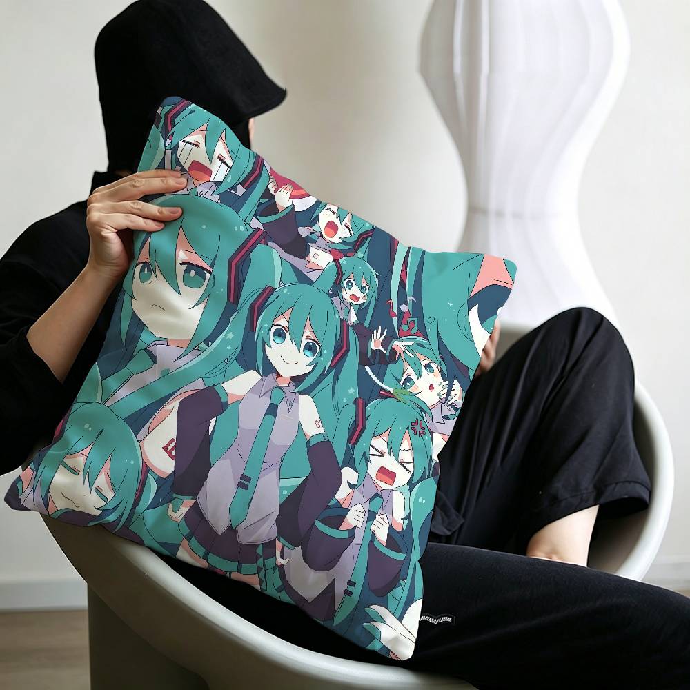 Classic Game Pillow Case Sofa Living Room Bedroom Headboard Backrest Cushion Square Cushion H-Hatsune Girl M-Miku Nap Time