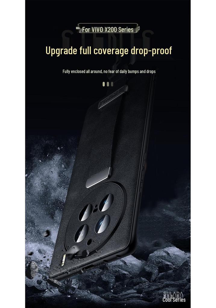 Vivo X300Pro / X200S Leather Texture Protective Case with Wrist Strap Stand - Full Coverage, Anti-fall Design.