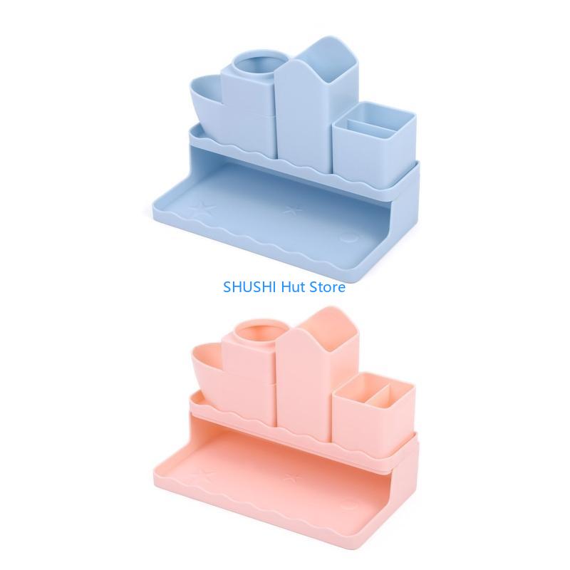 Plastic Stationary Storage Box Multifunctional Combination Pen Holder for Home Bedroom Dormitory Cosmetic Rack D57B