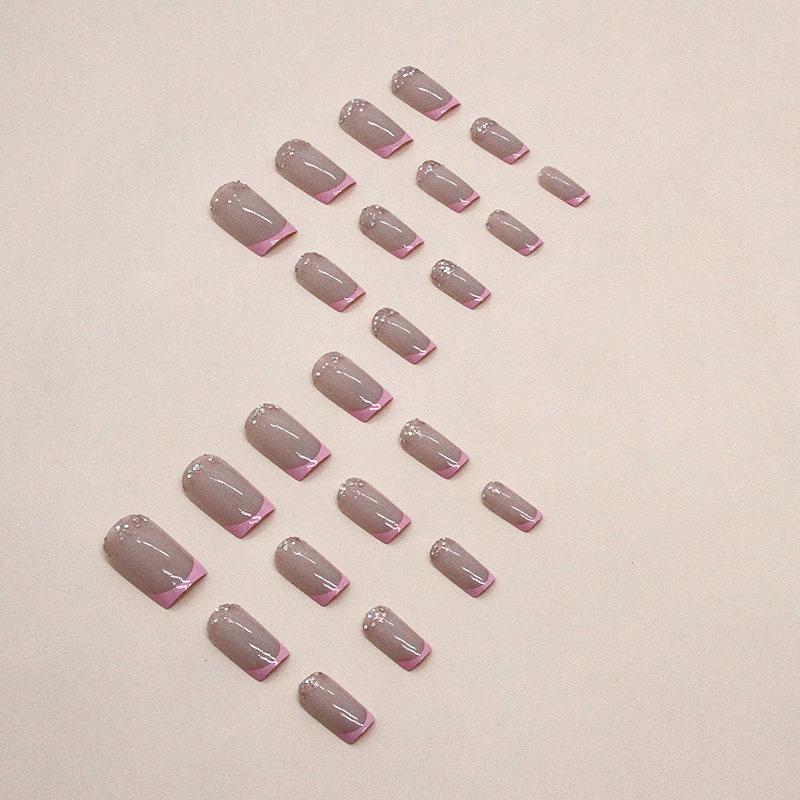 Pink Peach French Glitter European and American Ins Style Long European Square Piece Fake Nails Wearing Armor