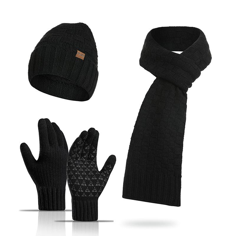Winter European and American Style Thickened Woolen Hat Warm Set New Men's and Women's Hat Scarf Gloves Three-piece Gift Set