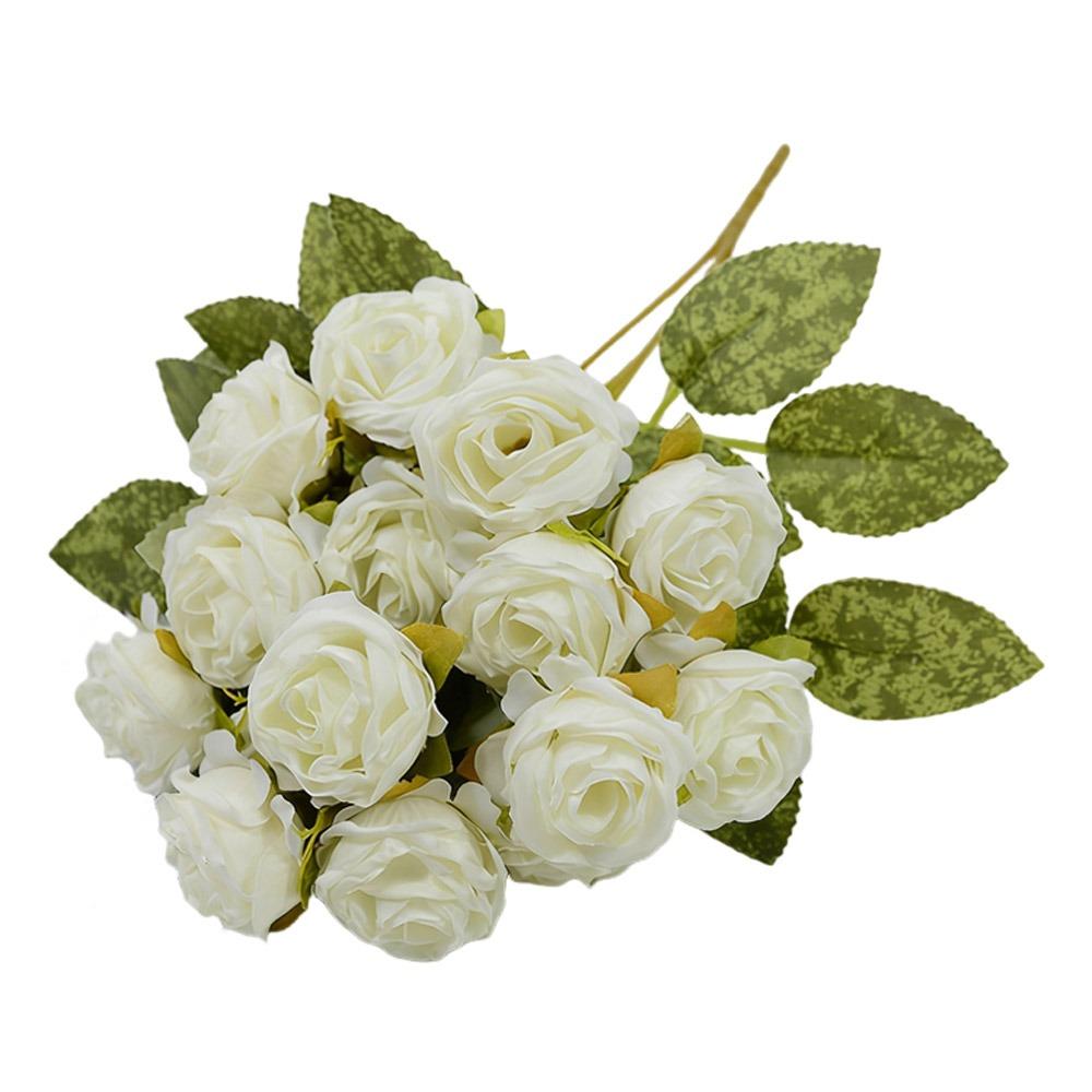 Silk Petals Rose Artificial Flowers 15 Heads Faux Flower Holding Bouquet Flower Home Decoration