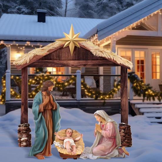 1 Set Wooden Nativity Garden Stakes Christmas Outdoor Joseph Mary Baby Jesus Decorations Holy Family Stakes for Yards Lawns Decor