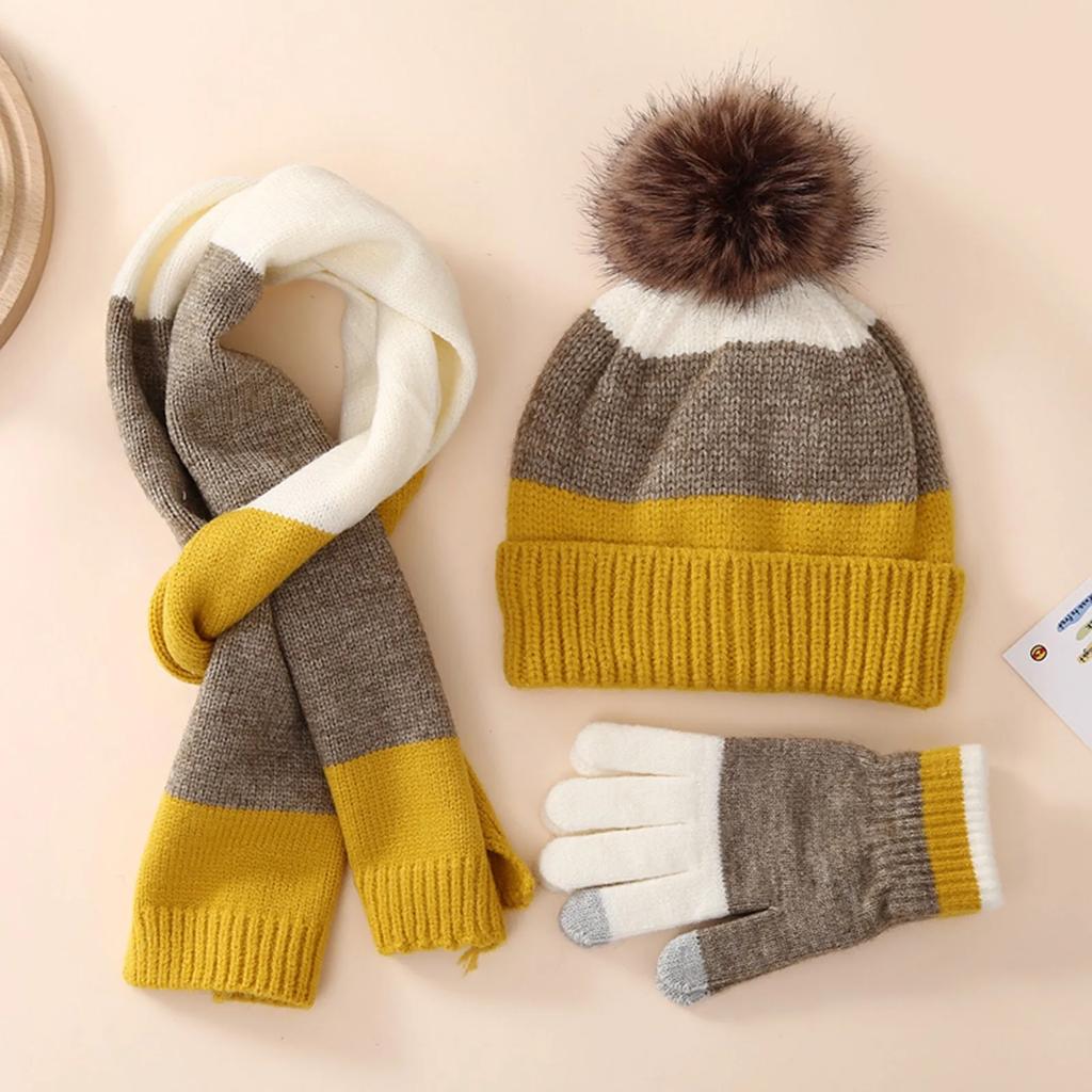 Conjunto de guantes, bufanda y gorro para niños de 8 a 16 años, traje cálido de invierno con gorro de punto grueso de lana, guantes y bufanda, conjunto de gorro para mujer.