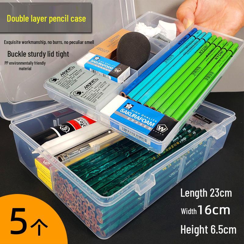 Konststudenters pennskrin med stor kapacitet: Enkel/Dubbel Lagerförvaring för Pennor, Kolkritor, Verktyg - Transparent