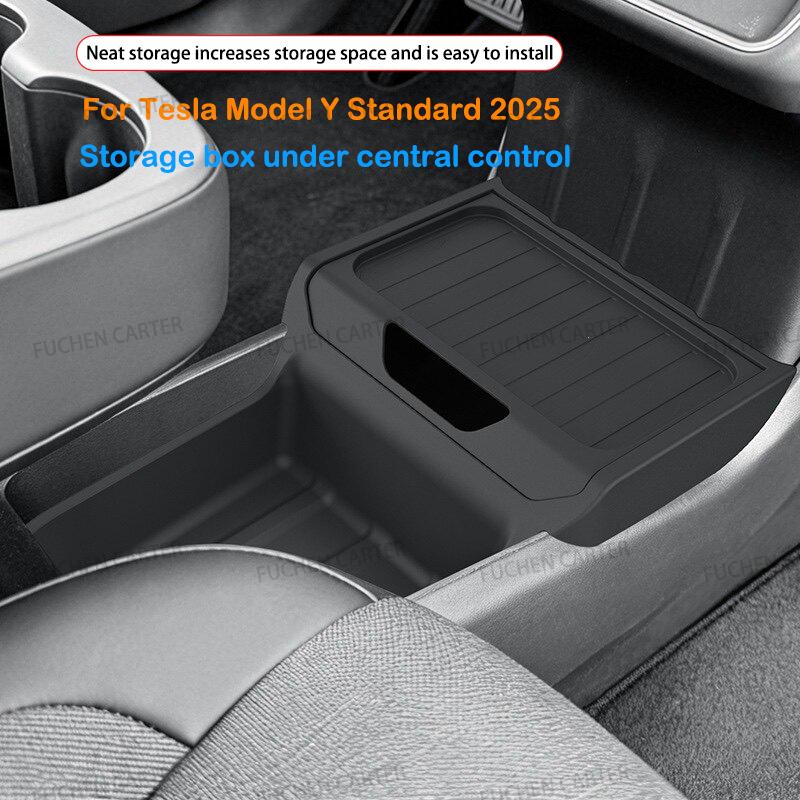 TPE Under Central Control Storage Box For Tesla Model Y Standard 2025+ Flip Cover design Tissue Box Storage interior Accessories